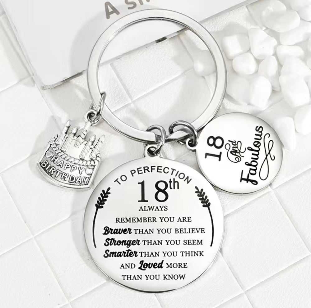 3/$25 18 And Fabulous 18th Birthday Stainless Steel Keychain NEW